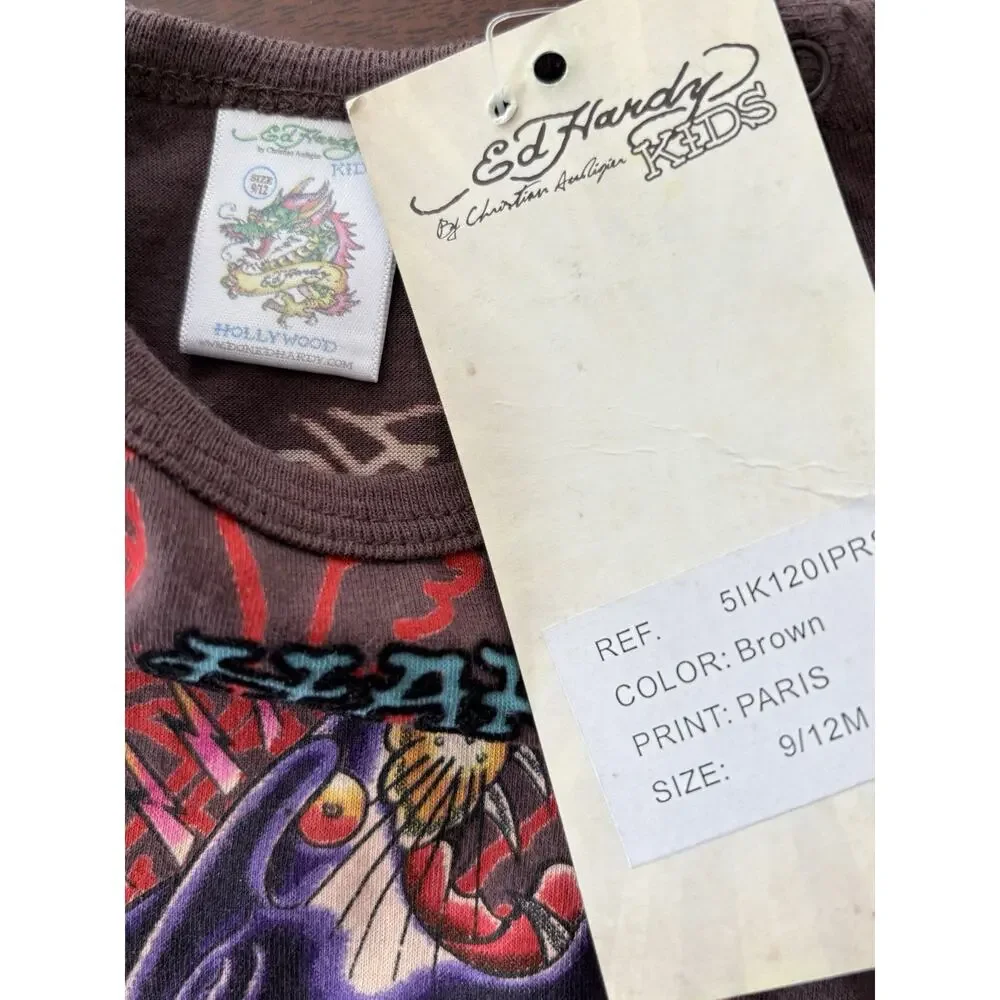 Ed Hardy Vintage 9/12 Months Romper Love Is Mystery Panther Roses
